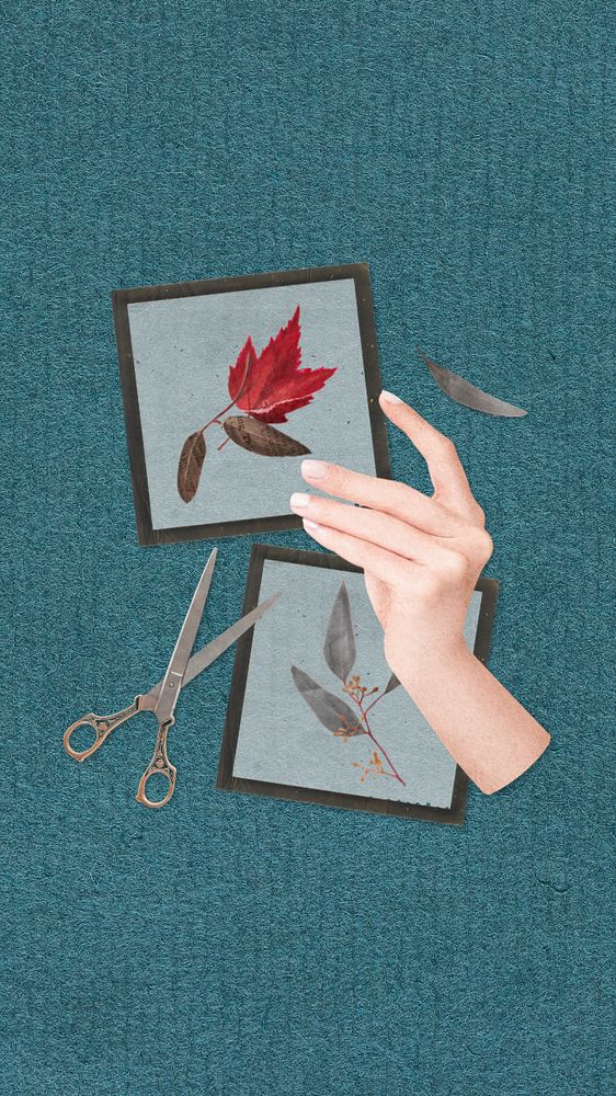 Editable Autumn collage iPhone wallpaper, leaf picture frames design