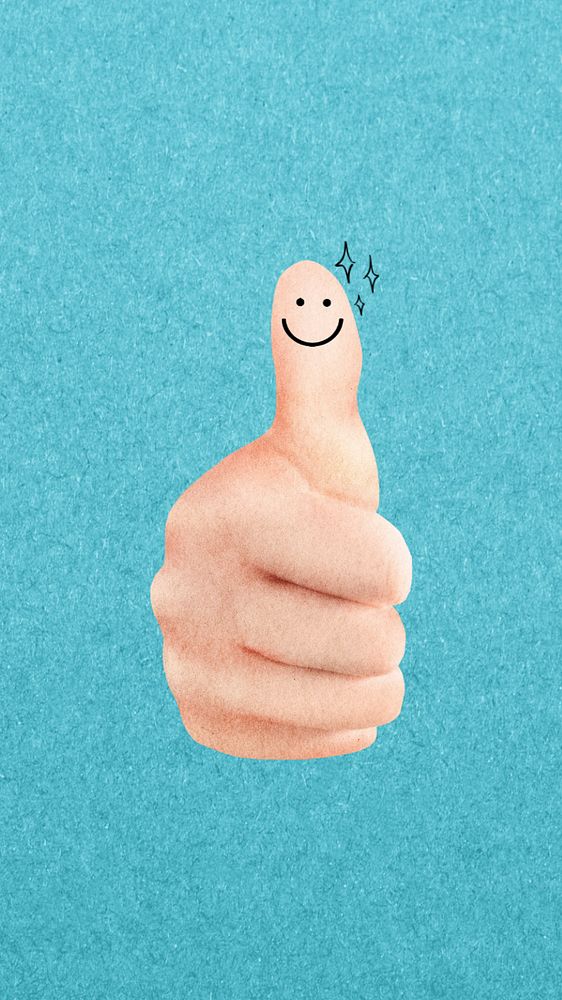 Smiling thumbs up mobile wallpaper, editable collage element remix design