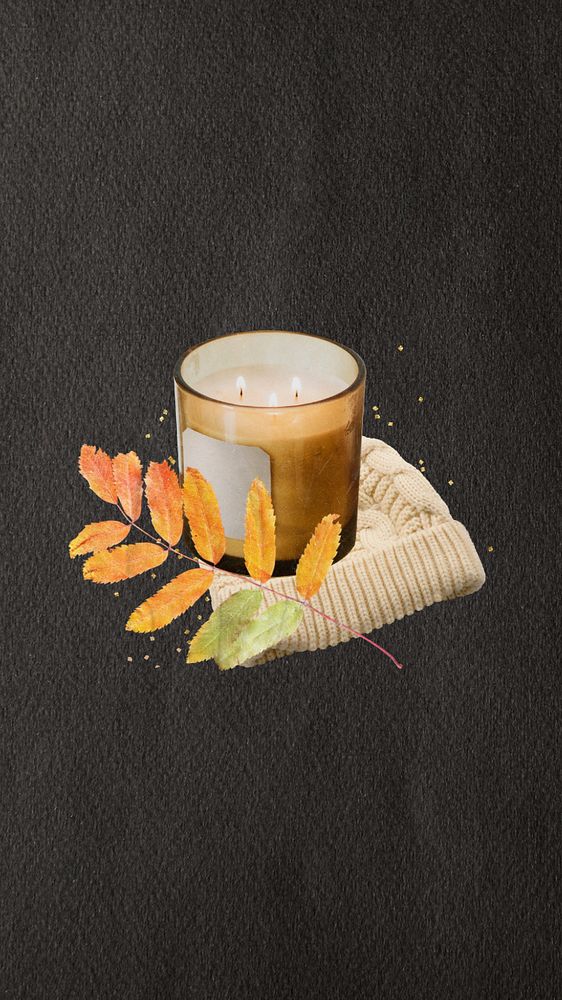 Scented candle Autumn iPhone wallpaper, editable design