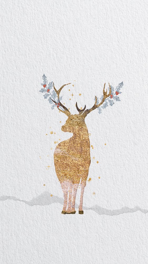 Gold glitter stag iPhone wallpaper, editable collage design