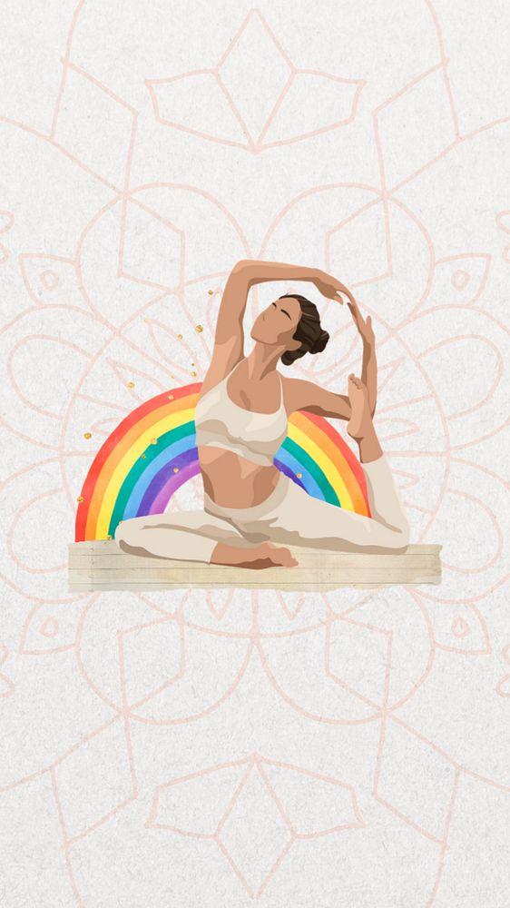 Aesthetic yoga woman iPhone wallpaper, editable wellness collage design