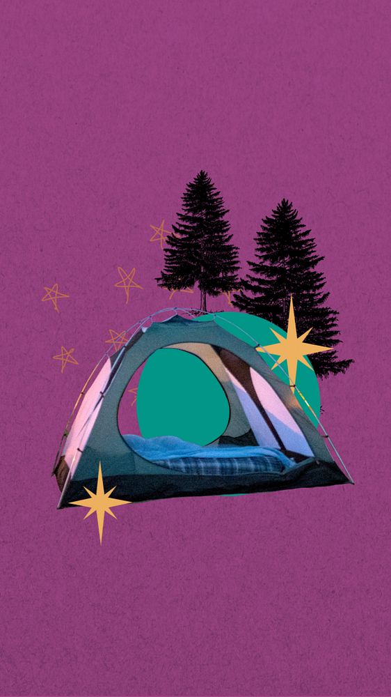 Camping trip aesthetic phone wallpaper, editable design