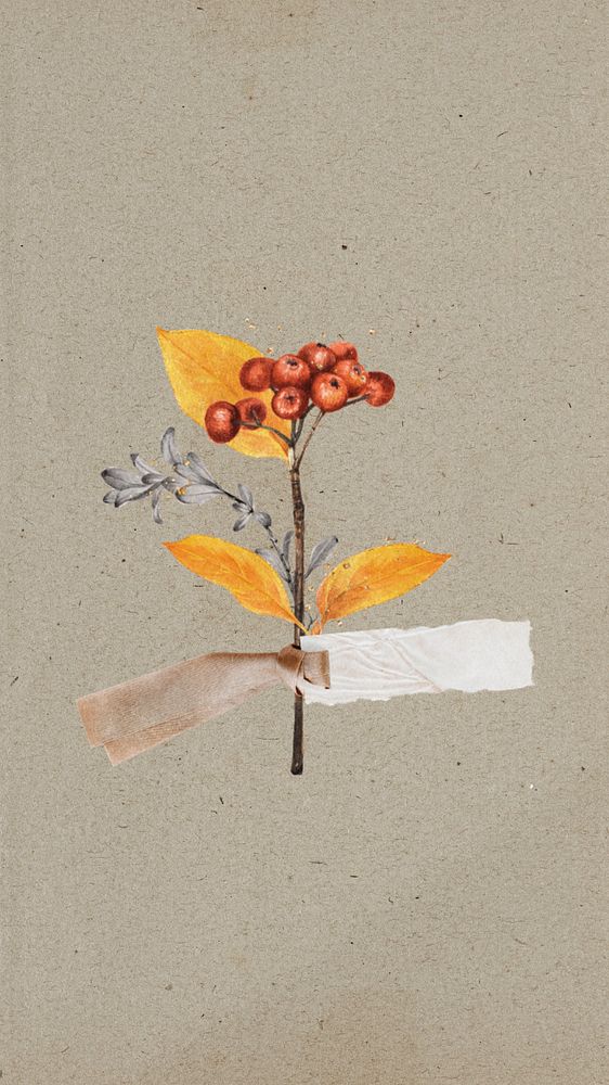 Autumn bouquet mobile wallpaper, editable berry branch design