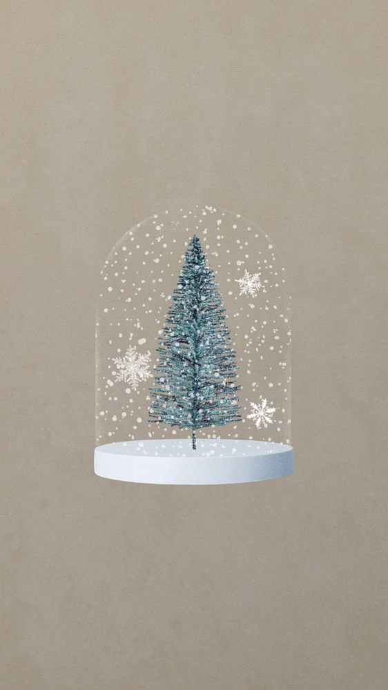 Winter snow globe mobile wallpaper, editable Christmas tree collage element design