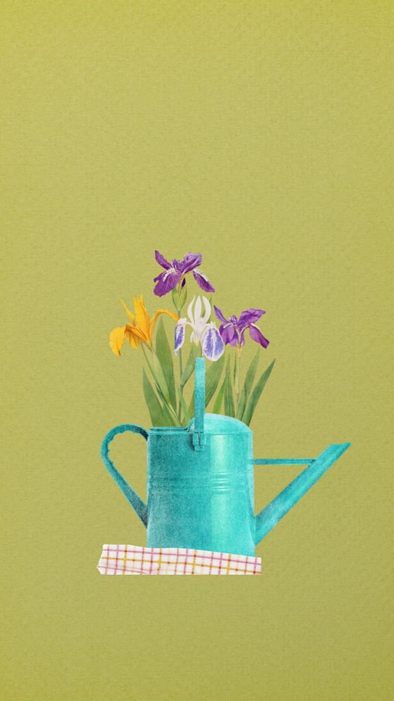 Iris flower iPhone wallpaper, editable Spring collage element remix design