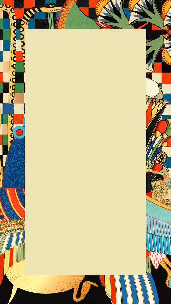 Ancient Egypt patterned phone wallpaper, colorful vintage frame background, editable design