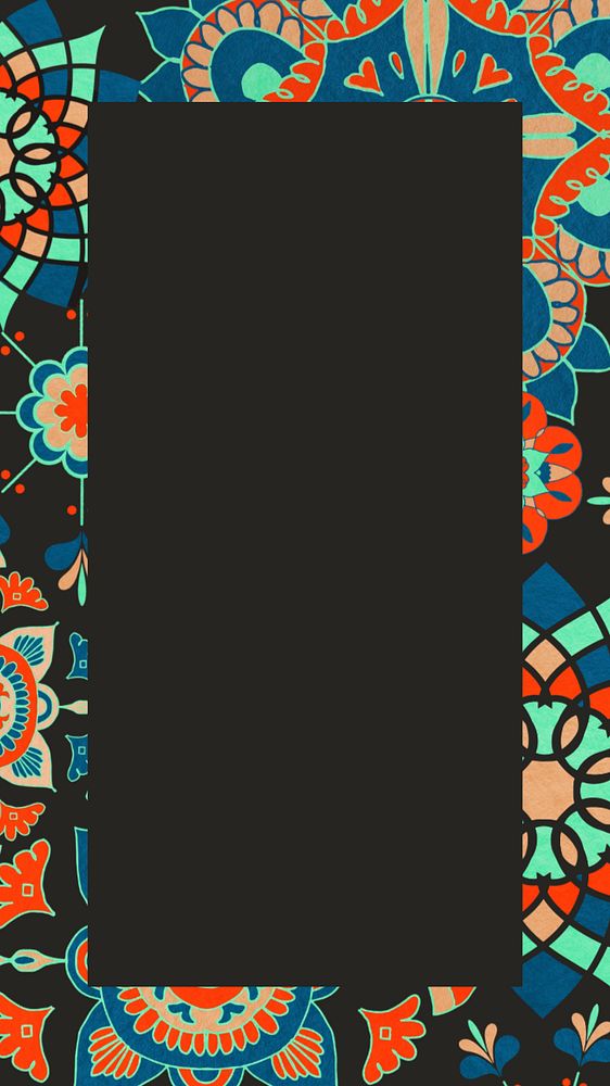 Ethnic floral pattern phone wallpaper, traditional flower frame background, editable design