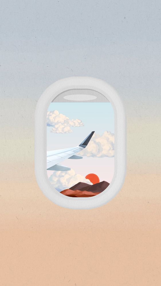 Travel mobile wallpaper, editable airplane window view collage design