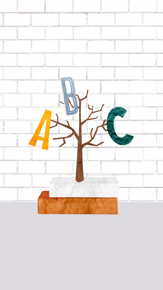 English alphabet tree mobile wallpaper, editable education design