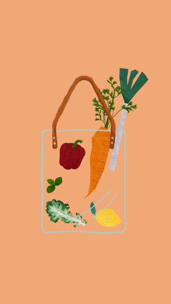 Healthy grocery bag mobile wallpaper, editable food collage design