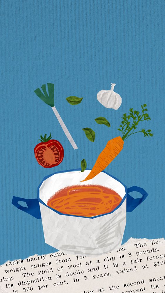 Editable vegetable soup iPhone wallpaper, healthy food collage design