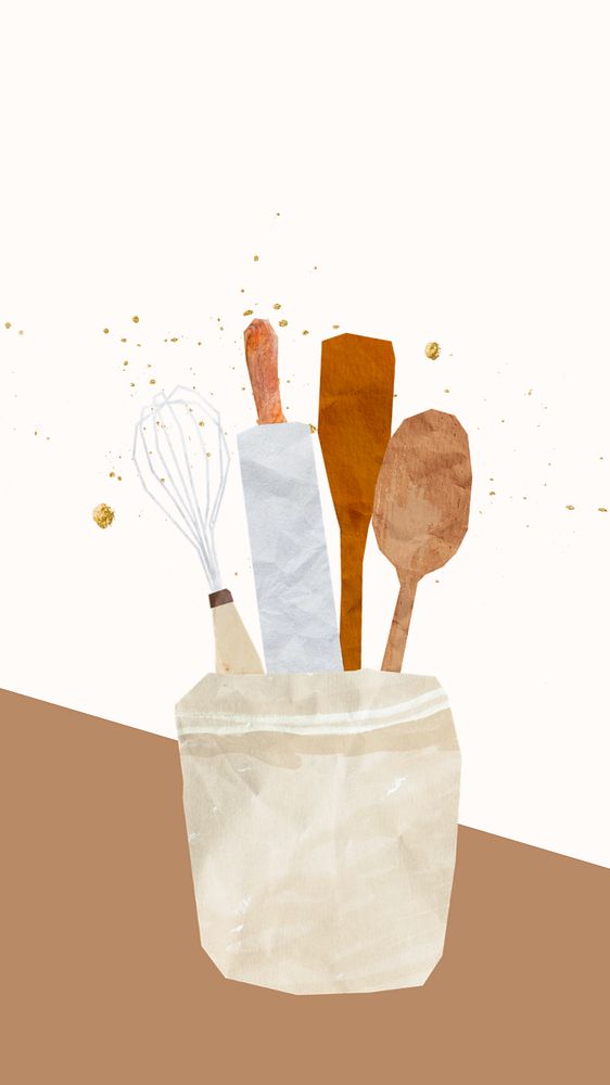 Editable baking iPhone wallpaper, cute cooking tool collage design