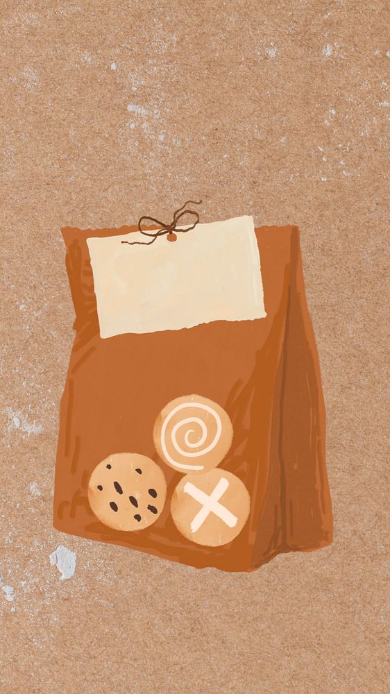 Editable cookie bag iPhone wallpaper, cute food collage design