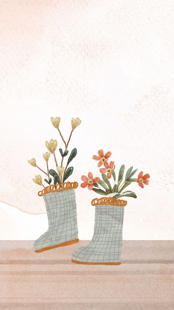 Boot plant iPhone wallpaper, editable gardening hobby collage art design