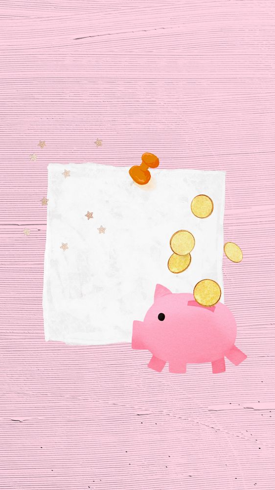 Editable finance mobile wallpaper, piggy bank note paper collage design