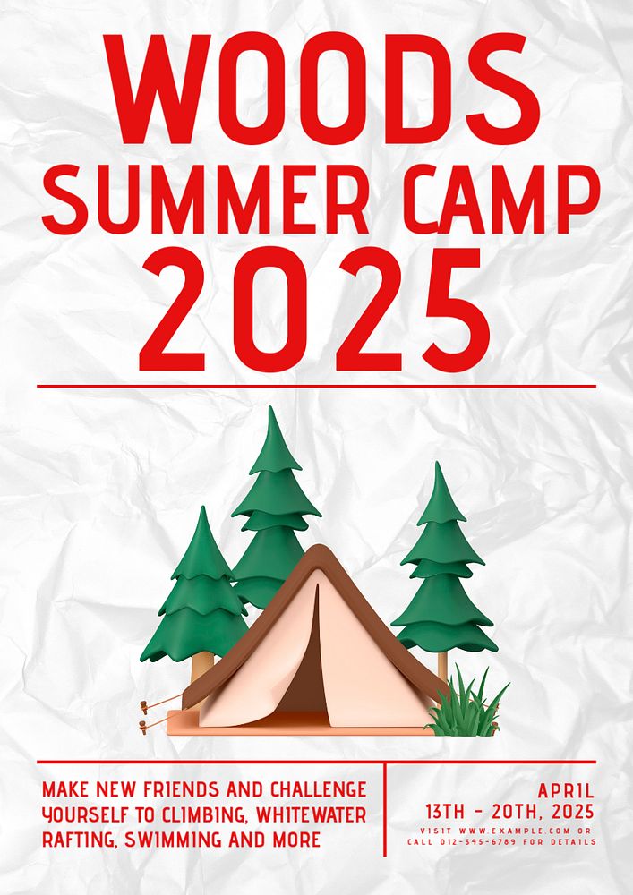 Summer camp poster template, customizable design 