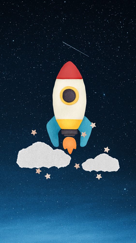 Editable space rocket mobile wallpaper, night sky design