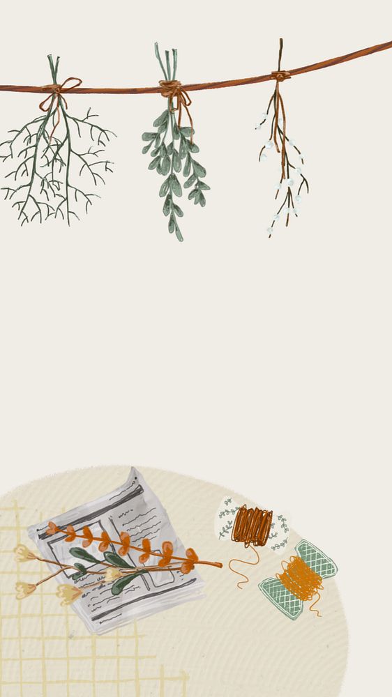 Hanging plants border mobile wallpaper, editable Autumn design