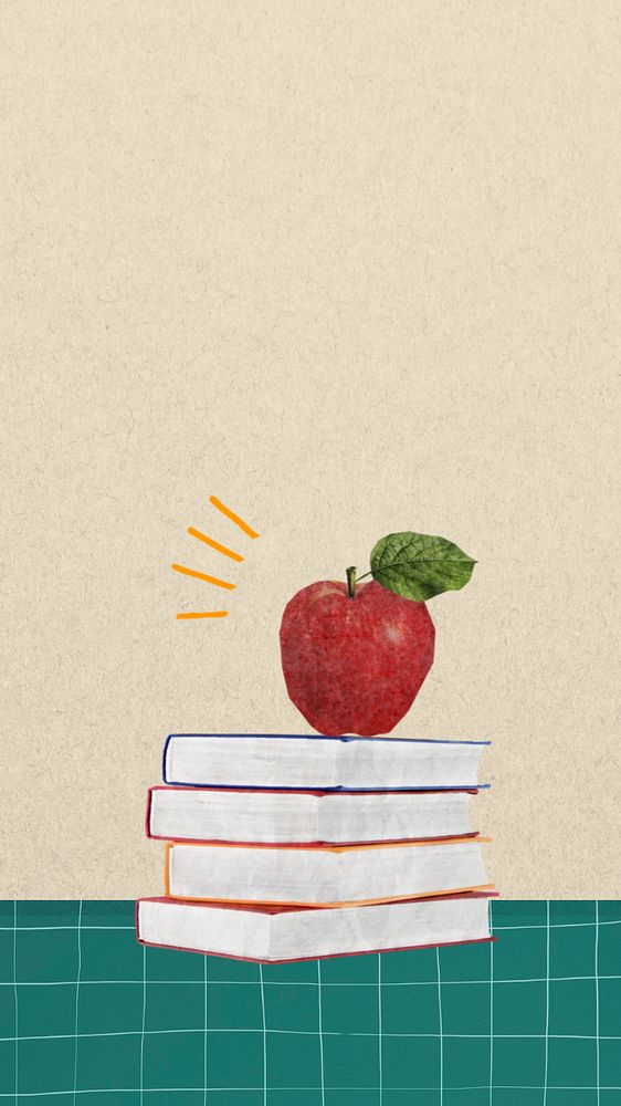 Education mobile wallpaper, editable stack of books paper texture design