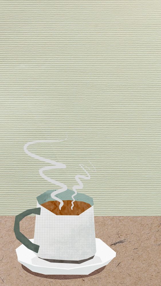 Hot coffee mobile wallpaper, editable paper collage design