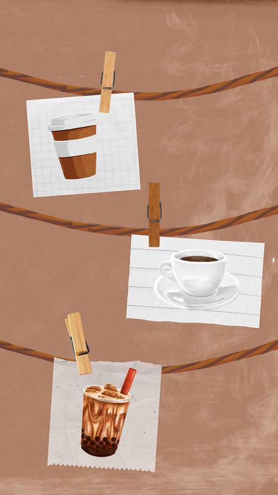 Coffee lovers mobile wallpaper, editable paper collage design