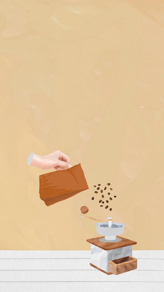 Coffee grinding mobile wallpaper, editable paper collage design