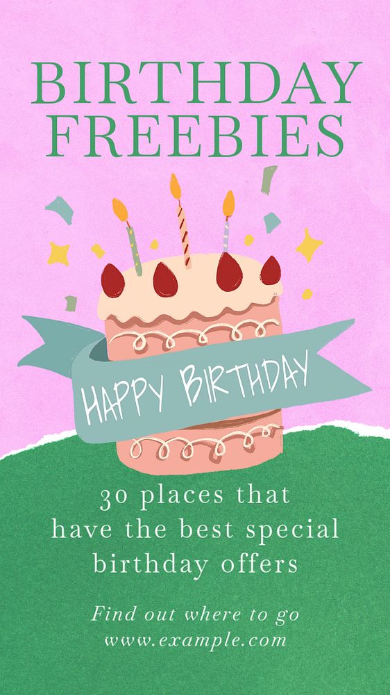 Birthday freebies Instagram story template, editable text & design