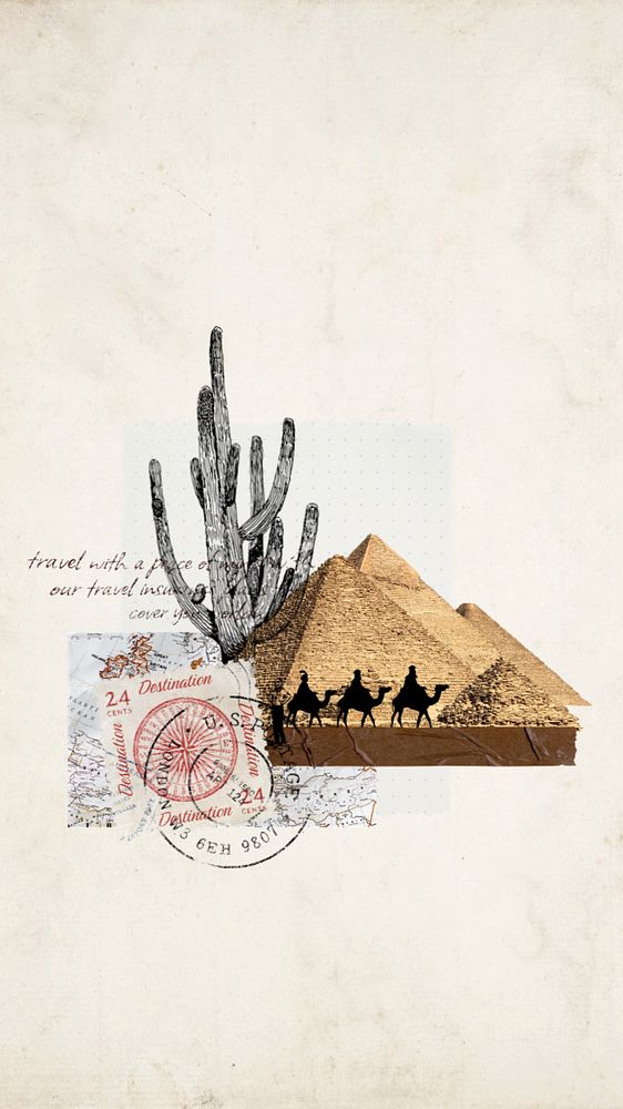 Editable Egyptian pyramid iPhone wallpaper, aesthetic travel collage design