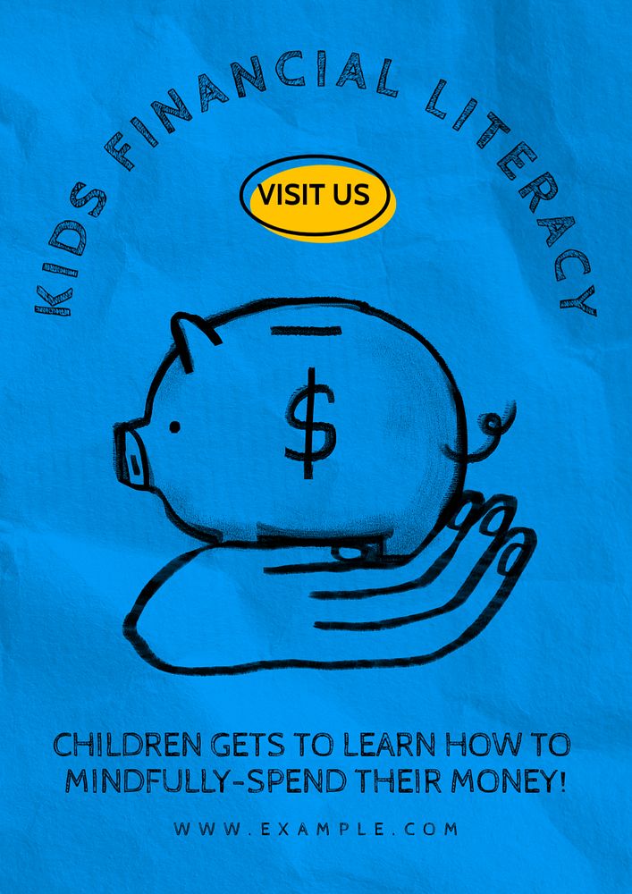 Kids financial literacy poster template, customizable design 