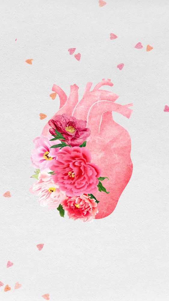 Surreal floral heart mobile wallpaper, editable design