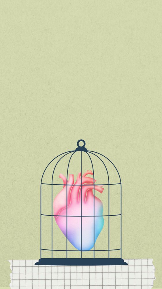 Aesthetic caged heart phone wallpaper, editable design