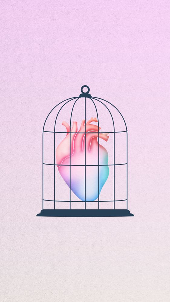 Aesthetic caged heart mobile wallpaper, editable design