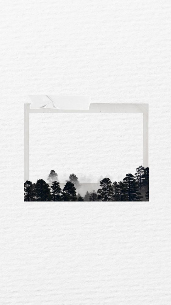 Instant film frame iPhone wallpaper, editable nature silhouette border collage element remix design