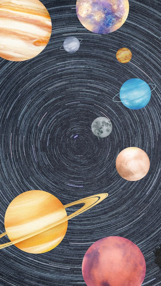 Editable solar system phone wallpaper, aesthetic star trails design