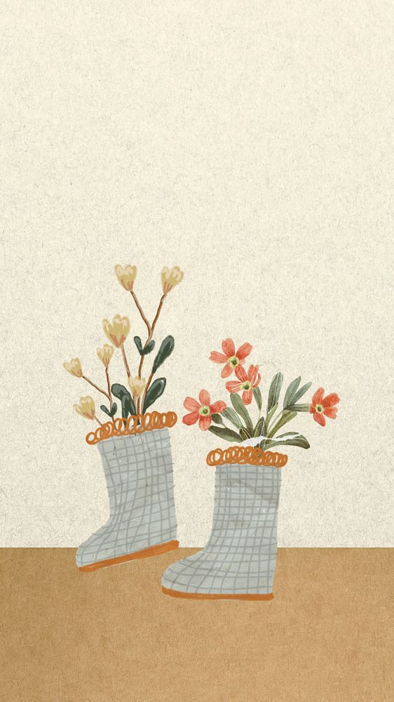 Editable boot plant mobile wallpaper, gardening hobby collage art design