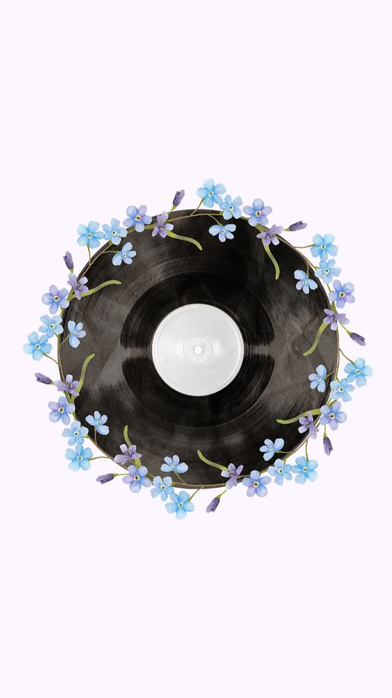 Floral vinyl record mobile wallpaper, editable music aesthetic collage element design