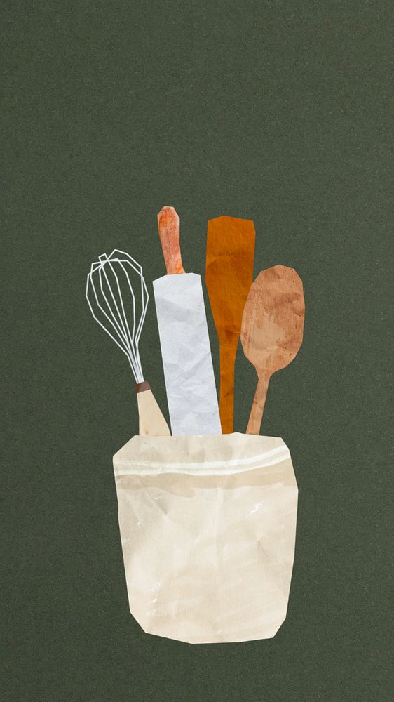 Baking mobile wallpaper, editable cute cooking tools collage design