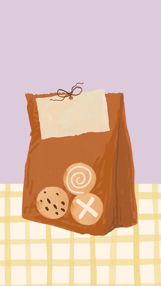 Cookie bag mobile wallpaper, editable food collage design