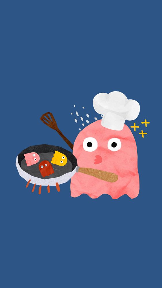 Cute chef monster mobile wallpaper, editable character collage design