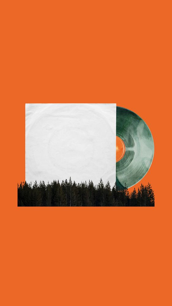 Editable vinyl record mobile wallpaper, music and nature collage design