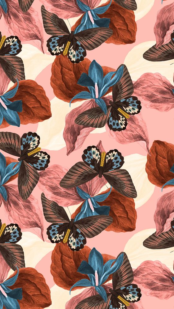 Seamless butterfly patterned iPhone wallpaper, vintage nature remix from The Naturalist's Miscellany by George Shaw…