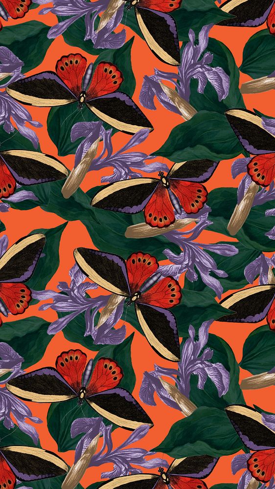 Seamless butterfly patterned iPhone wallpaper, vintage nature remix from The Naturalist's Miscellany by George Shaw…