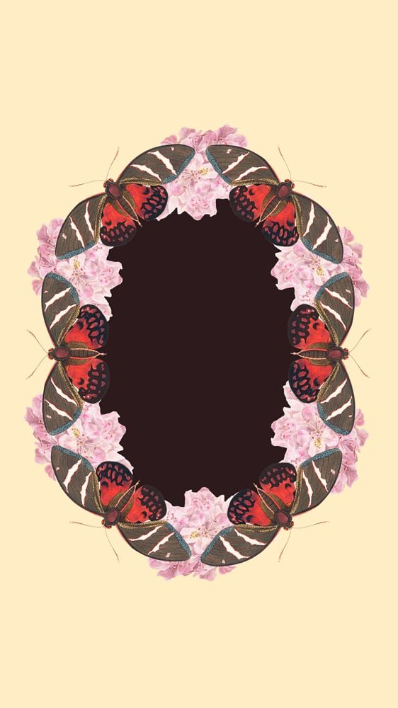 Butterfly frame, beige phone wallpaper, editable vintage design