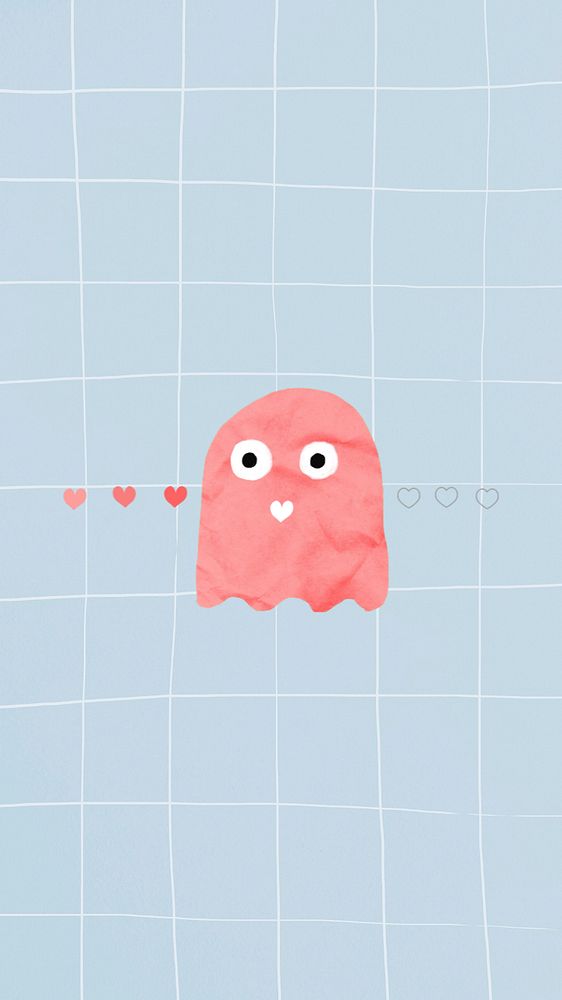 Cute pink monster mobile wallpaper, editable grid paper collage element