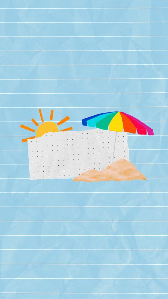 Summer beach iPhone wallpaper, editable holiday note paper collage design