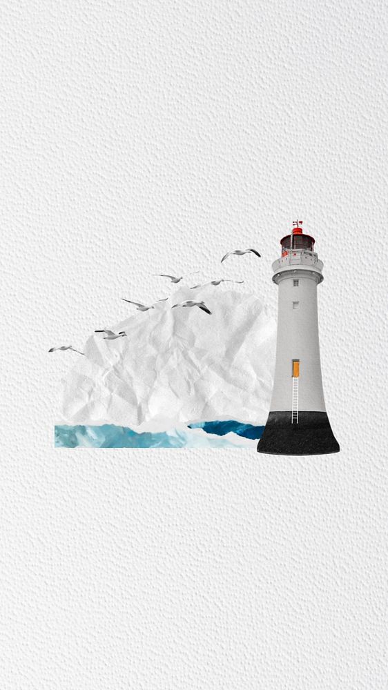 Lighthouse note paper phone wallpaper, editable Summer collage design