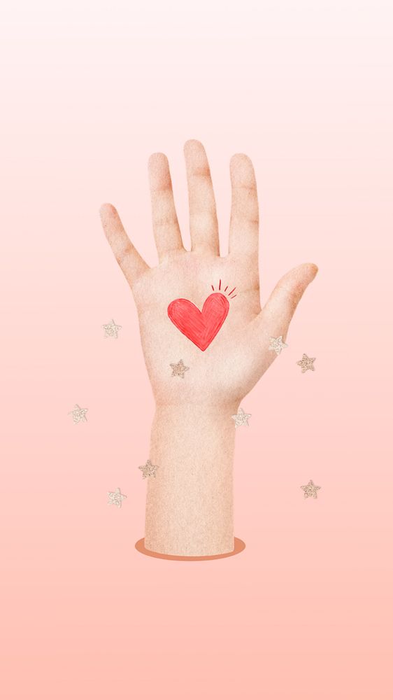 Valentine's iPhone wallpaper, editable hand with heart collage element remix design