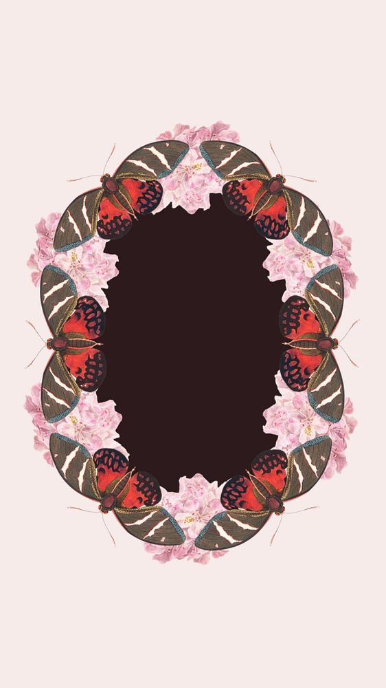 Butterfly frame, pink phone wallpaper, editable vintage design