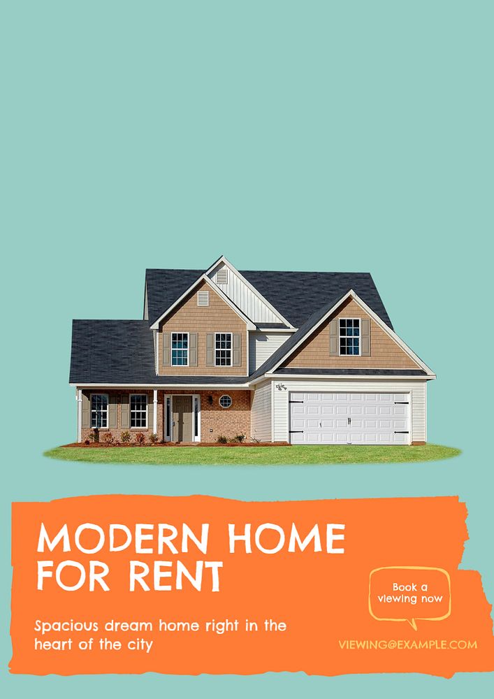 Modern home rental poster template, editable text & design