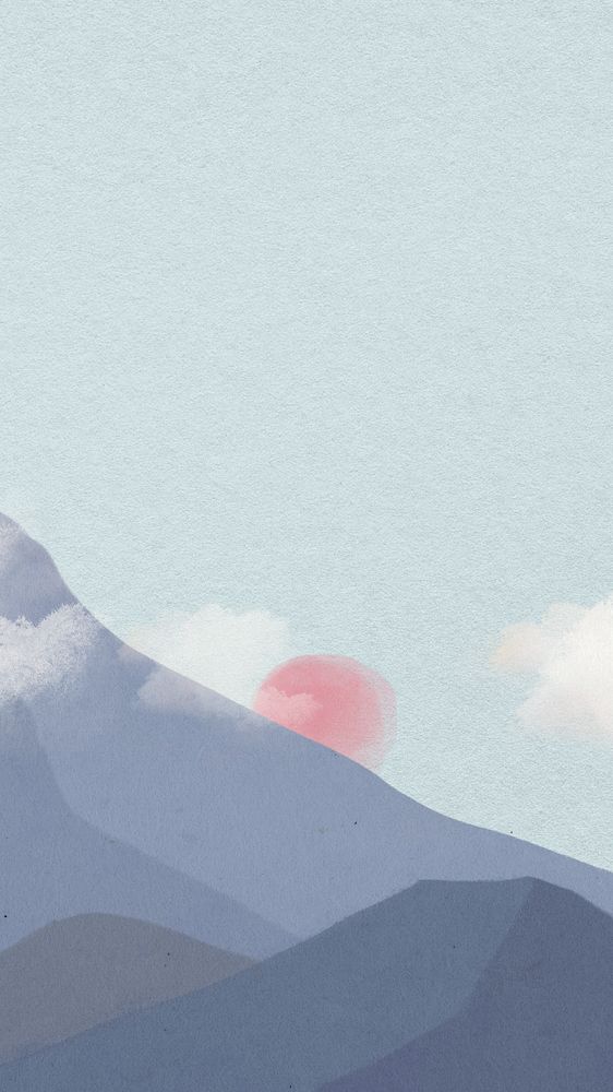 Mountain sunrise view phone wallpaper, aesthetic nature illustration, editable design